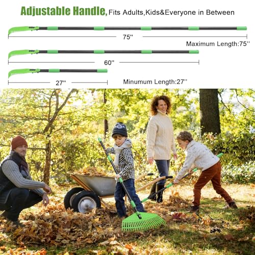 Plastic Rake for Leaves - Upgraded Anti-Break Nylon Head,75" Adjustable Leaf Rake,Gentle on Lawn,Garden,Yard,Grass,Pine Needle,Shrub,Lightweight for Women,Seniors,Kid,Gardening Camping Use - size: 75''