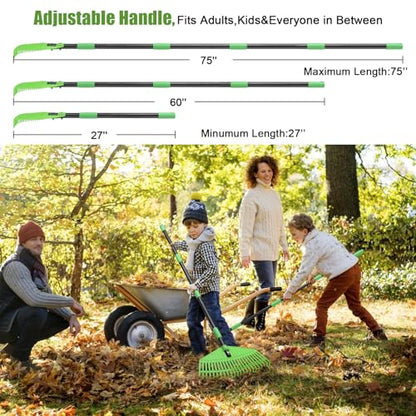 Plastic Rake for Leaves - Upgraded Anti-Break Nylon Head,75" Adjustable Leaf Rake,Gentle on Lawn,Garden,Yard,Grass,Pine Needle,Shrub,Lightweight for Women,Seniors,Kid,Gardening Camping Use - size: 75''