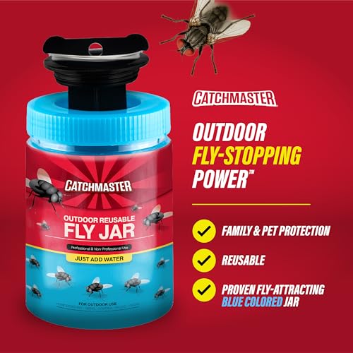 Catchmaster Reusable Outdoor Fly Trap, 6 Hanging Blue Jars with Bait
