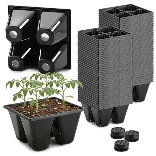 RooTrimmer 80 Pack Reusable 4-Cell Seed Starter Tray for Seedlings, Easy Watering Seed Starting Trays with Drainage Holes for Seed Germination and Plant Start, Fits Standard 1020 Trays, Black - color: Black, size: 4 Cells-80P
