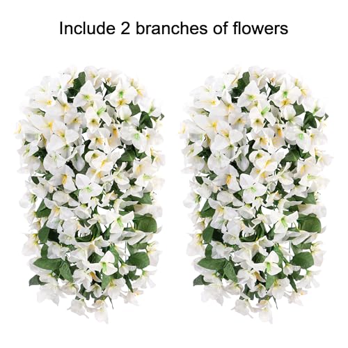 2 PCS Bougainvillea Artificial Hanging Flowers Plants for Outdoors, White - color: White