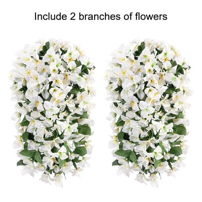 2 PCS Bougainvillea Artificial Hanging Flowers Plants for Outdoors, White - color: White