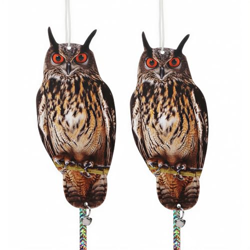 2PCS Hanging Flat Owl to Scare Pigeon Away from Outdoor - color: Brown Owls 2pcs