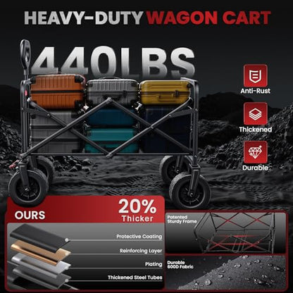 200L Wagon Carts Foldable, 7.48" All-Terrain Wheels Beach Cart