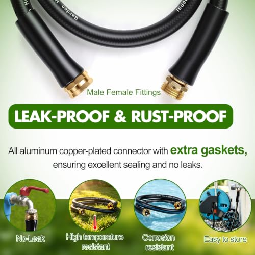 Short Garden Hose 2pcs, 5/8" x 4.2ft with Male to Female Fittings - size: 4.2ft Male Female - 2 packs