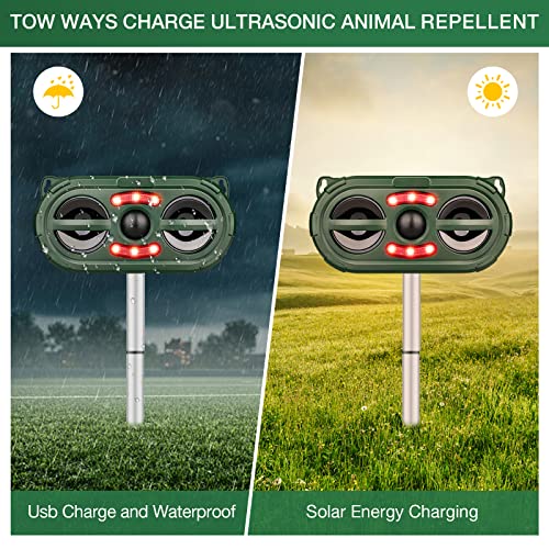 Animal Repellent Outdoor,Solar Pest Animal Repellent Outdoor,Squirrel Repellent,Racoon Repeller,Effective Deer Repellent Devices with Motion Sensor & Flashing Light for Yard Garden-Green（1 Pcs）