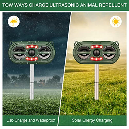 Animal Repellent Outdoor,Solar Pest Animal Repellent Outdoor,Squirrel Repellent,Racoon Repeller,Effective Deer Repellent Devices with Motion Sensor & Flashing Light for Yard Garden-Green（1 Pcs）