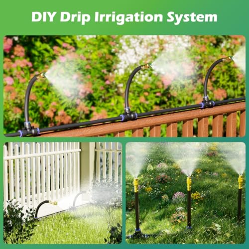 Drip Irrigation System 100 FT with 32 Nozzles, 360° Adjustable Bendable Garden Watering Misting System for Greenhouse, Yard, Lawn, Plant, Garden, 1/4 inch Hose (OD: 6mm) - color: 100 ft PU hose (1/4 in OD, 6mm)