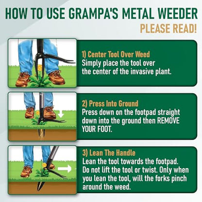 Grampa's Weeder Stand Up Weed Puller Tool with Heavy-Duty Steel Handle - color: Black