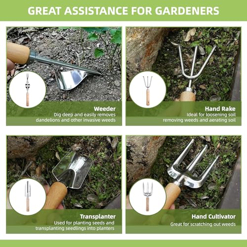 Gardening Tools 12-Piece, Durable Heavy Duty Garden Tool Set Stainless Steel, Garden Hand Tools with Tote Bag, Non Slip Handles, Gardening Ideal Gifts for Women and Men