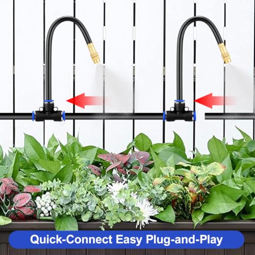 Drip Irrigation System 200FT 1/4" with 32PCS 360° Adjustable Brass Nozzles - size: 200FT