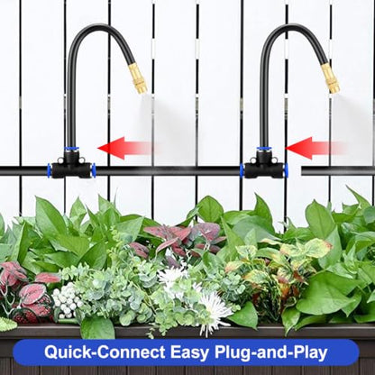 Drip Irrigation System 200FT 1/4" with 32PCS 360° Adjustable Brass Nozzles - size: 200FT