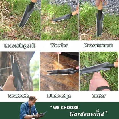 Gardenwind 14Pcs Gardening Tools for Men Gardening Hand Tools with Weeder, Scale, Sawtooth, Cut Rope, Waist Bag,Heavy Duty, Garden Gifts for dad
