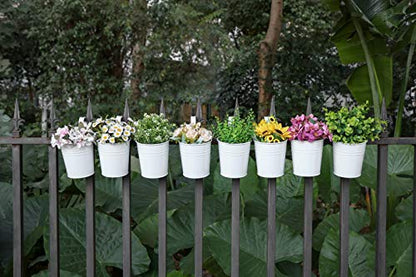 Dahey 5 Inches Small Metal Hanging Flower Pots 10 Pcs Railing Planter Box - color: White, size: 5 inches