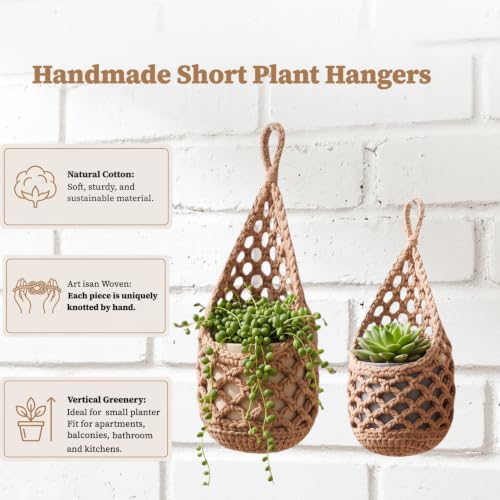 Macrame Plant Hanger Indoor 2 Pack, Small Wall Basket - size: Small (Fit Pot Bottom ≤ 4 inch )