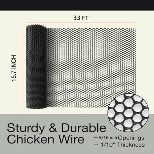Black Plastic Wire Mesh Fence 15.7IN x 33FT - Commercial Grade Hexagonal Netting, Heavy Duty Snake & Rodent Barrier for Farms, Poultry Yards, Dog Runs | Durable Outdoor Security Fencing - color: Black, size: 15.7 IN * 33 FT