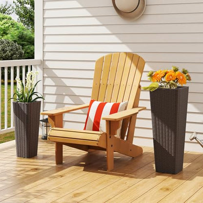 HAPPYGRILL Rattan Tall Planter Set of 2 with Removable Inner Trays - color: Brown