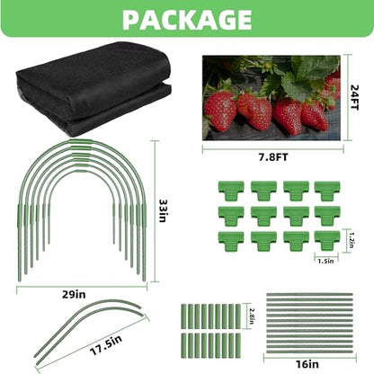 U0U Garden Mesh Netting Kit,7.8 x 24 Ft Plant Netting with Hoops,Bird Net for Garden with 6 Sets Garden Hoops & 18 Clips,Garden Net Bed Cover for Plants Birds Animals Protection (Black) - color: Black