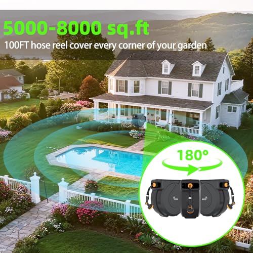 Retractable Garden Hose Reel 1/2 in x100 ft, Wall Mounted Hose Reel - color: Gray, size: 1/2"x100 ft