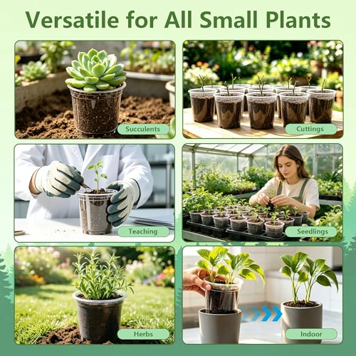 Clear Nursery Pots with Drainage 3.5 Inch: 100 Pack See Roots Stop Root Rot