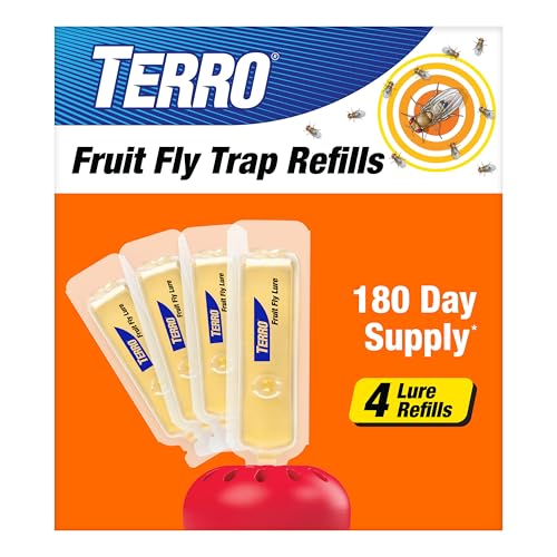 TERRO Fruit Fly Trap Refills, 4 Pack Liquid Bait Replacement for Home - size: 4 Lure Refills