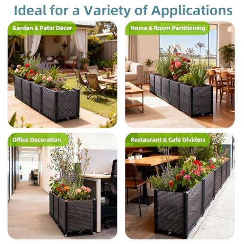 Large Raised Planter Box Outdoor Self Watering 62.9"x15.7"x14.2" , Deep Raised Garden Bed - Elevated Garden Box with Drainage Plug, Rectangular Garden Planter Perfect for Patio Balcony Deck - size: L 63"xW 16"xH 14"