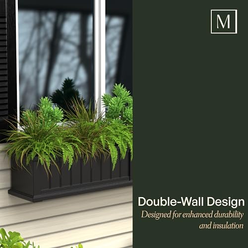 Mayne Cape Cod 4ft Window Box - Black - 48in L x 11in W x 10.8in H - Polyethylene - Built-in Water Reservoir (4841-B) - color: Black