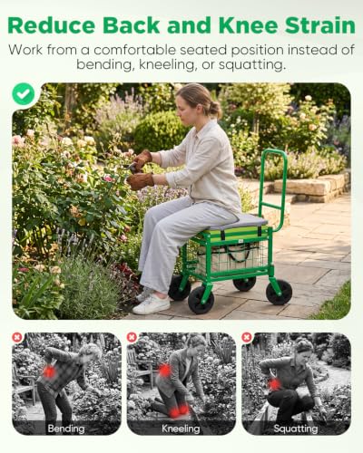 Saker Rolling Garden Work Seat with Wheels, 500 LB Heavy Duty Garden Cart - color: Luxury Version