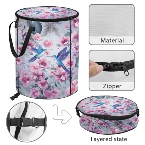 BIGCARJOB Hummingbird Outdoor Trash Can Floral Garbage Bins Outside Pop Up Recycle Garbage Cans Collapsible Trash Can with Zipper Lid and Clip, 22.83x17.71 in - color: Floral Hummingbird