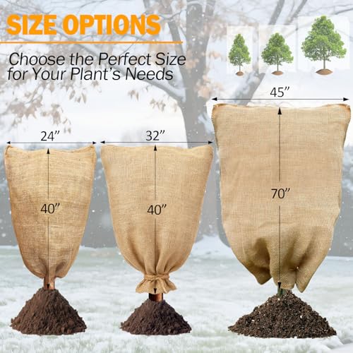 3-Pack Burlap Fabric Plant Bags - 24 X 40 Inch Winter Plant Cover Freeze Protection, Reusable Burlap Sacks Plant Frost Cloth for Outdoor Plants, Cold Weather Tree Wrap for Trees, Bushes & Garden