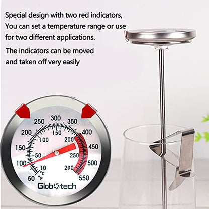 Water Proof 2" Dial Deep Fry Thermometer, Stainless Steel Cooking Thermometers for Meat Candy Grill Turkey, BBQ 12" Long Stem