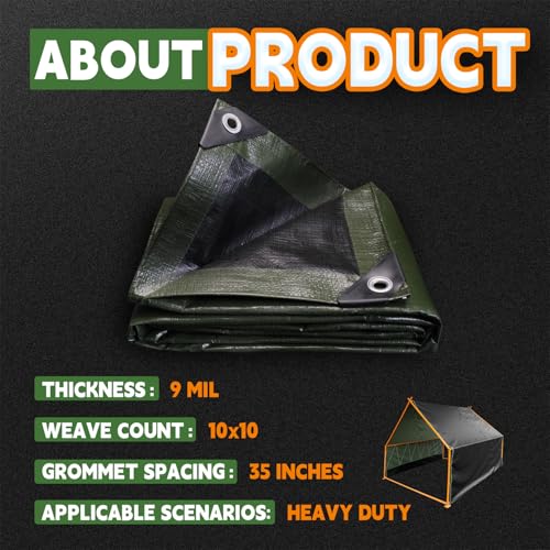 RAINDEWAY 6x8 Feet(5 Pack) Tarp Waterproof,9Mil Green/Black Tarps Cover - color: Green/Black, size: 6x8 Feet (5 Pack)-Finished size