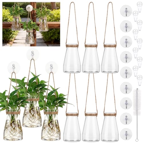 Baderke 9 Sets Window Hanging Propagation Stations 3.35'' Plastic Propagation Vases with Suction Cup & Traceless Nail, Propagated Holder Wall Jars for Office Garden Decoration Gift - style: Classic