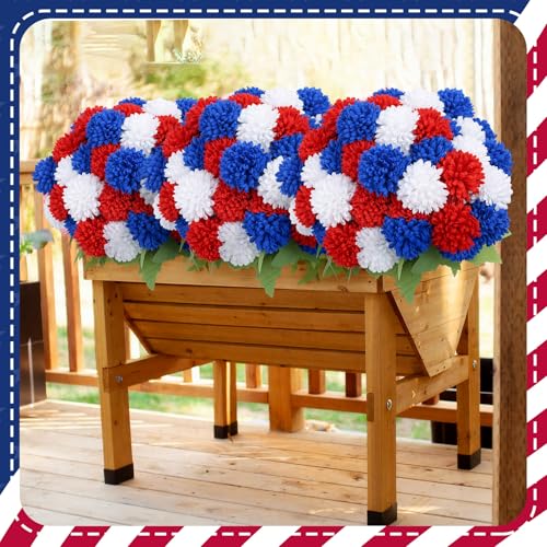 XunYee 12 Pcs Red White Blue Artificial Flowers for Outdoor,Faux Mums - color: Patriotic Tricolor