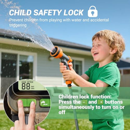 NexusLab Sprinkler Timer with Remote Control, 4-Program Automatic Hose Watering Controller for Garden, Lawn and Greenhouse, Rain Delay, Manual Watering, Child Lock, IP65 Outdoor Design