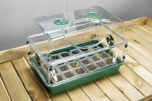 EarlyGrow Medium Seed and Herb Domed Propagator with Vented Side Height Extension and Security Clip Set,Green - size: Medium with 1 Height Extender and Clips