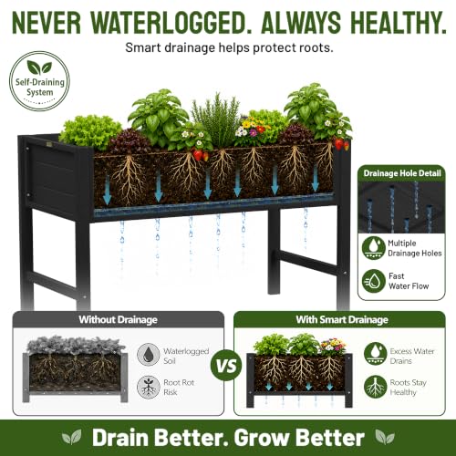 YEFU 48" Raised Garden Bed with Legs, HIPS Outdoor Garden Bed, Black - color: Black, size: 48"×24"×30"