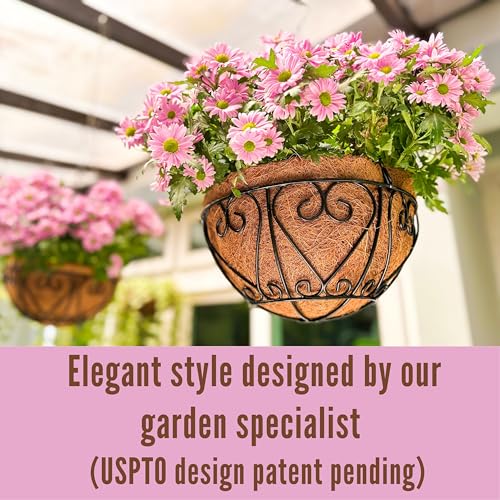 LaLaGreen Black Hanging Baskets (12 in, 2 Pack) Metal Plant Pots with Chain - size: 12" (30 cm) x 2 Pack