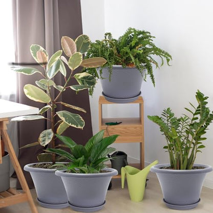 Quarut 12 Inch Pots for Plants,4 Pack Large Flower Pots with Drainage Hole - color: Diamond Pattern-grey, size: 12 inch-4 Pack