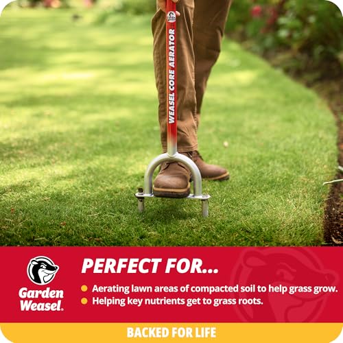 Garden Weasel Core Aerator Tool Long Handle for Lawn Grass Dethatching