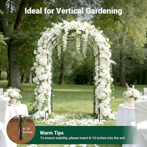 Miory Garden Arch Trellis for Climbing Plants Outdoor, 3.9x7.9ft Steel with PE Coating, Garden Archway for Vegetable, Vines, Wedding Arbor (Black) - size: 3.9x7.9 ft