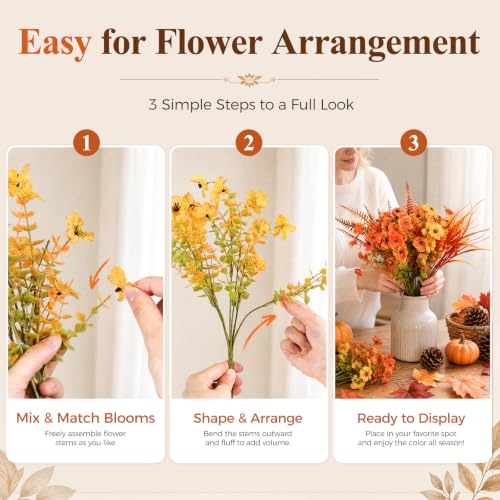 DomeStar 30PCS Fall Mums for Outdoors, Faux Fall Flowers UV Resistant