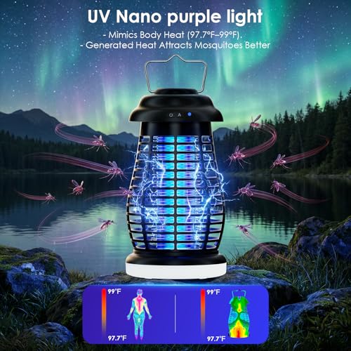 Bug Zapper Outdoor & Indoor,Cordless Portable Mosquito Zapper with Rechargeable 4800mAh Battery & Auto On/Off,Mosquito Repellent Outdoor Patio,Electric Fly Trap for Camping,Kitchen,Backyard,Patio