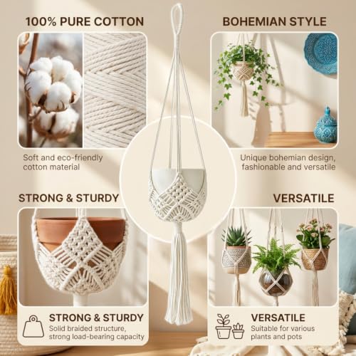 COPIS Macrame Plant Hangers Indoor, 2 Pack 35" Hanging Planters with Hooks