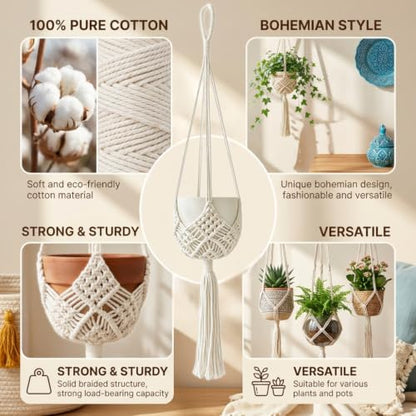 COPIS Macrame Plant Hangers Indoor, 2 Pack 35" Hanging Planters with Hooks