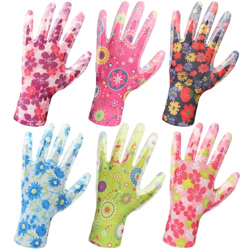 6 Pairs Gardening Gloves for Women - Breathable Rubber Coated Garden Gloves, Multi-purposes Gardening Gloves - color: 6 Pairs Red/Purple/Blue