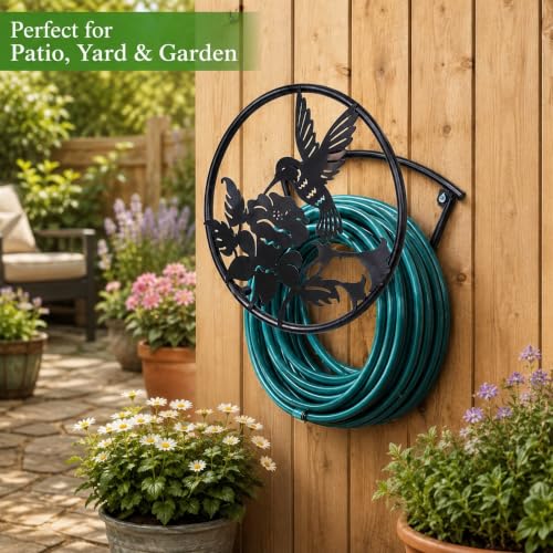 Metal Reel Hose Holders Wall Mounted for Garden - color: Hummingbird