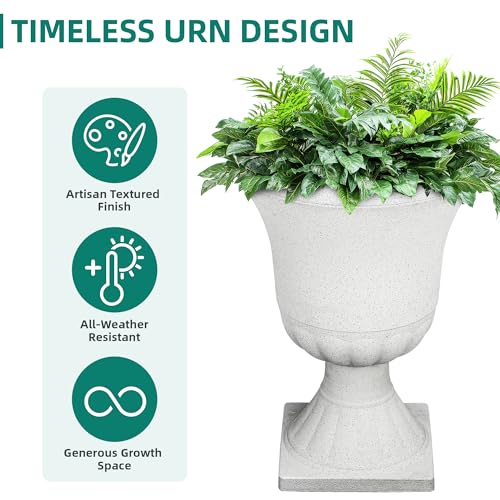 22" Tall Urn Planters Set of 2 Large Flower Pots, Indoor Outdoor Use - color: 22"h-white Terrazzo