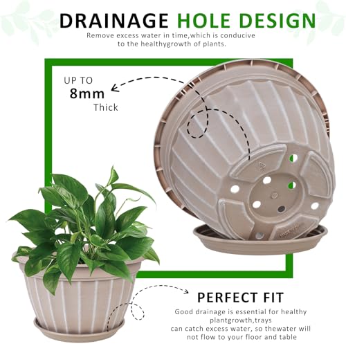4 Pack Flower Pots,8 Inch Plants Pot,Planters Pot with Drainage Hole - color: Beige, size: 8 inch-4 pack