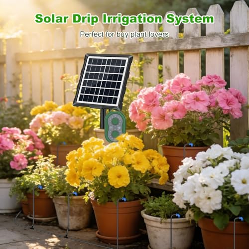 50FT Automatic Solar Drip Irrigation System, Solar Automatic Plant Waterer Kit, Supported 15 Pots, Indoor/Outdoor Irrigation Kit for Garden, Balcony & Patio Vacation Free
